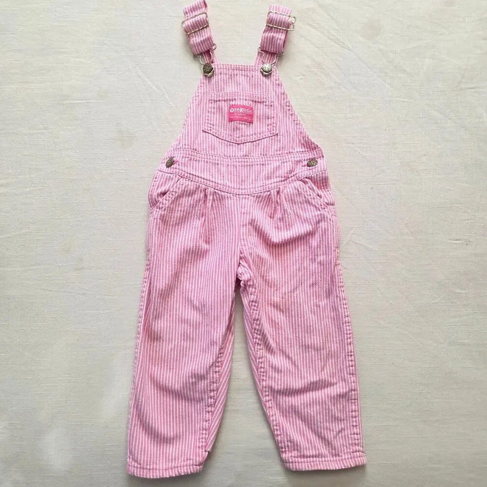 Vintage Oshkosh Pink Engineer Striped Overalls 3t